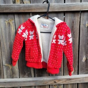 Vintage Hallie Robin Red Teddy Bear Sherpa-Lined Kids Jacket